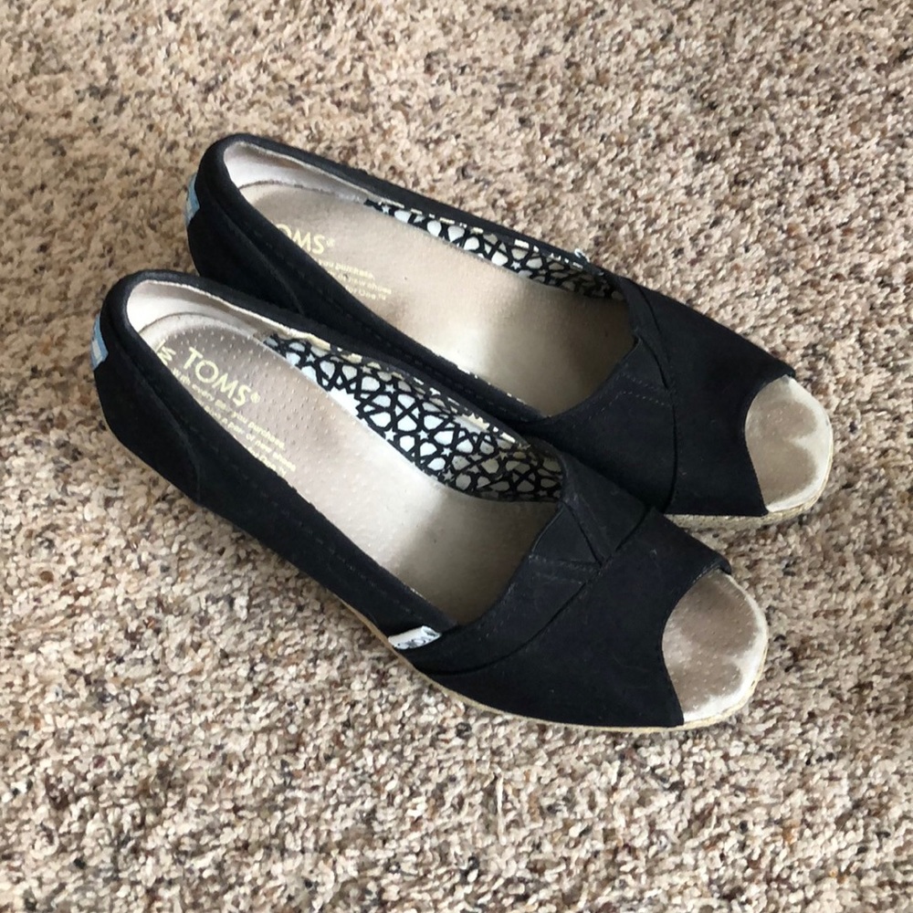 Black Toms Espadrille Wedge Peep toe